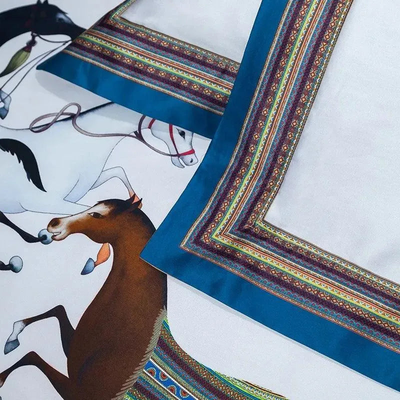 1500TC Egyptian Cotton Horse Race 4Pcs Duvet Cover Set - 图片 2