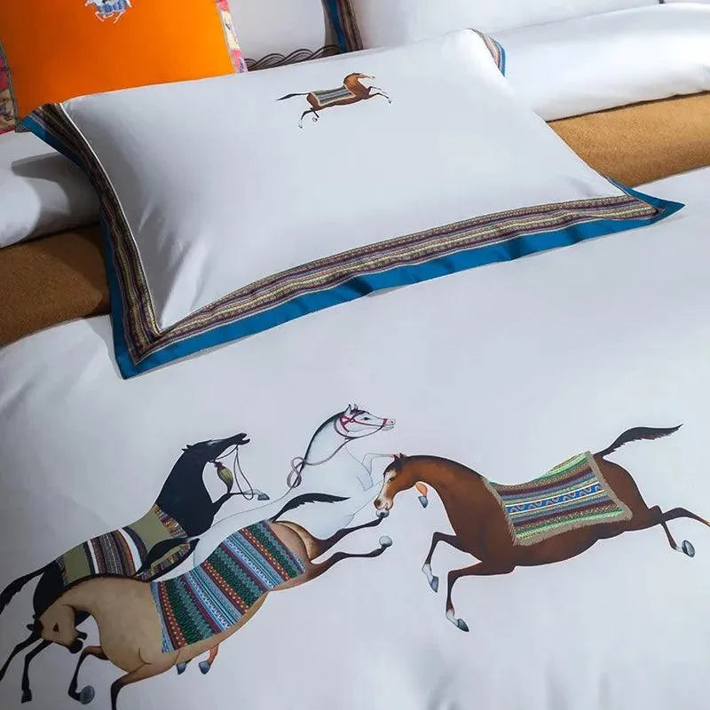 1500TC Egyptian Cotton Horse Race 4Pcs Duvet Cover Set - 图片 6