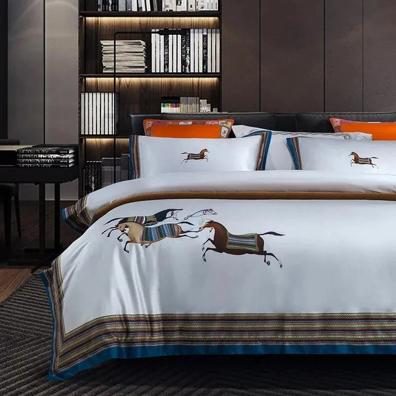 1500TC Egyptian Cotton Horse Race 4Pcs Duvet Cover Set - 图片 12