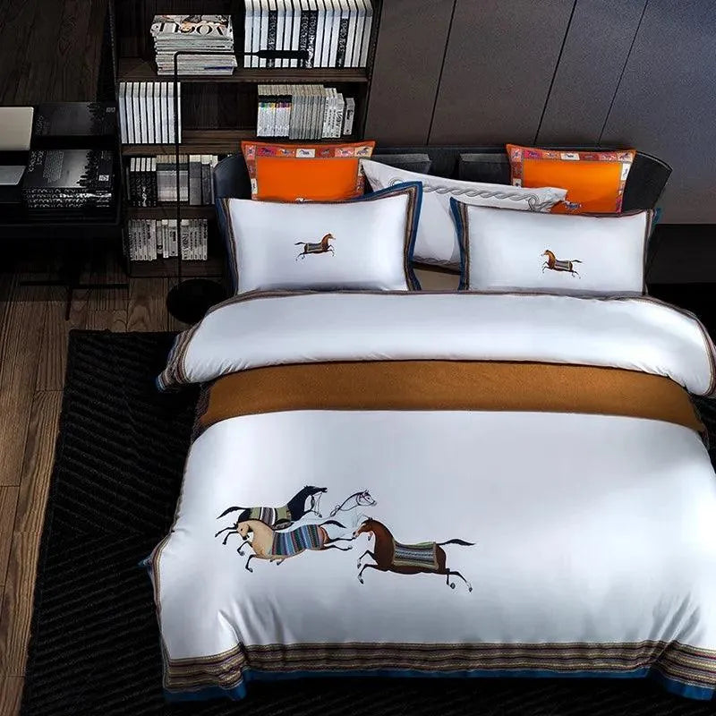 1500TC Egyptian Cotton Horse Race 4Pcs Duvet Cover Set - 图片 8