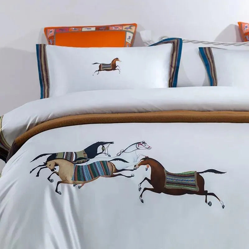 1500TC Egyptian Cotton Horse Race 4Pcs Duvet Cover Set - 图片 7