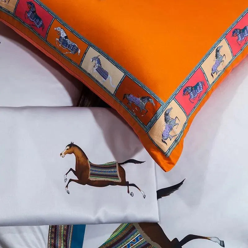 1500TC Egyptian Cotton Horse Race 4Pcs Duvet Cover Set - 图片 5