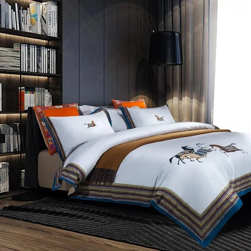 1500TC Egyptian Cotton Horse Race 4Pcs Duvet Cover Set - 图片 13