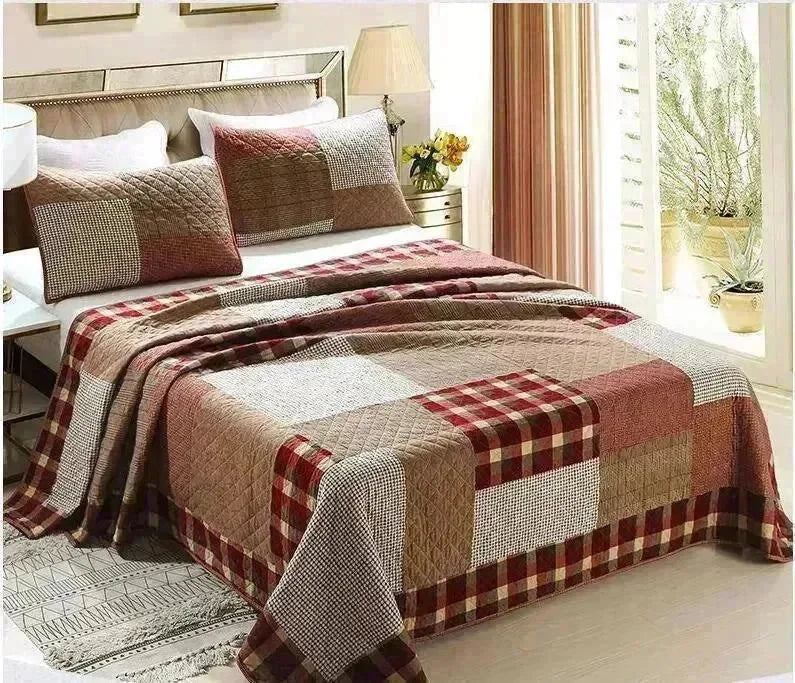 3Pcs Patchwork Reversible Lightweight Coverlet Set