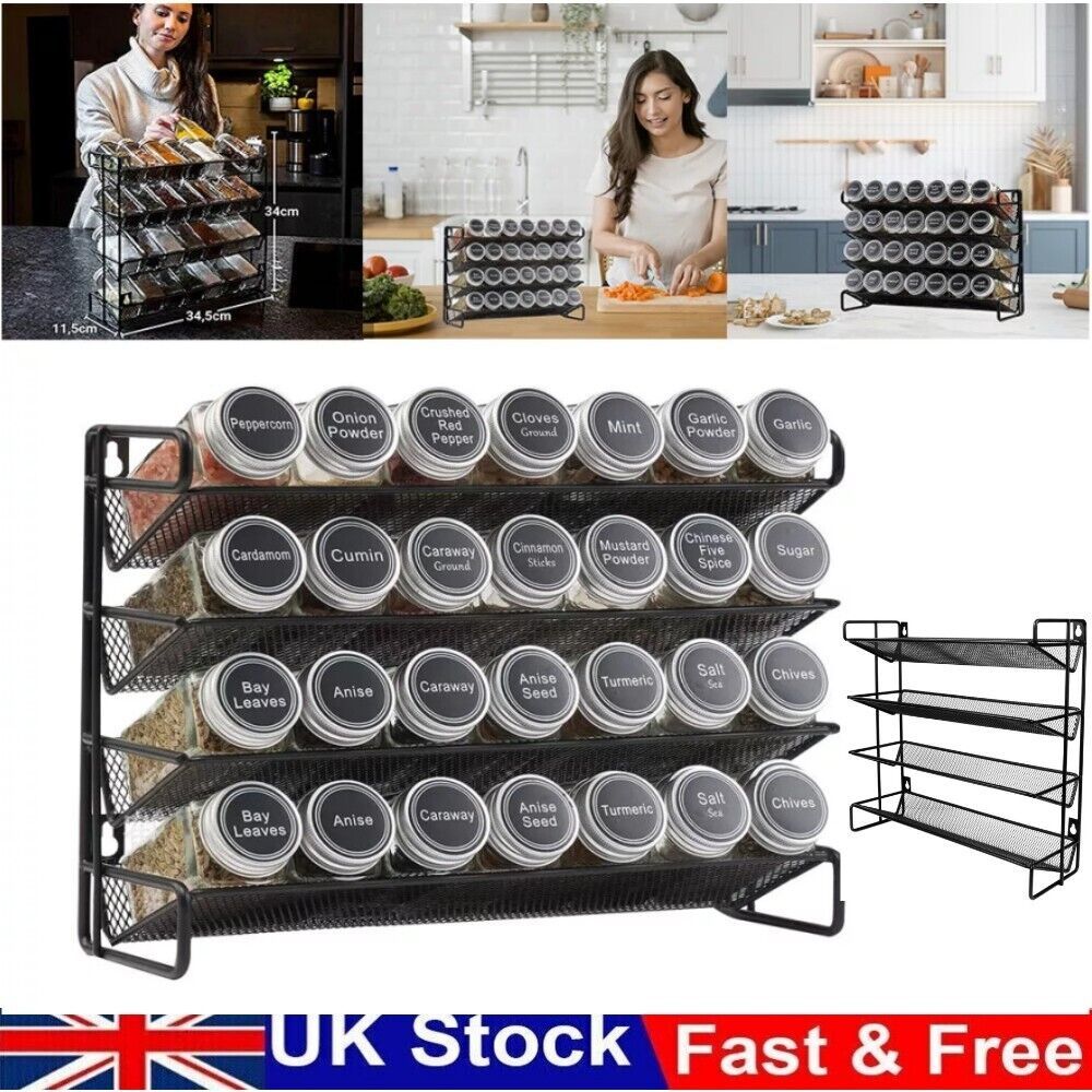 4 Tier Metal Spice Rack Kitchen Countertop Cupboard Spice Herb Jar Storage Shelf - 图片 2