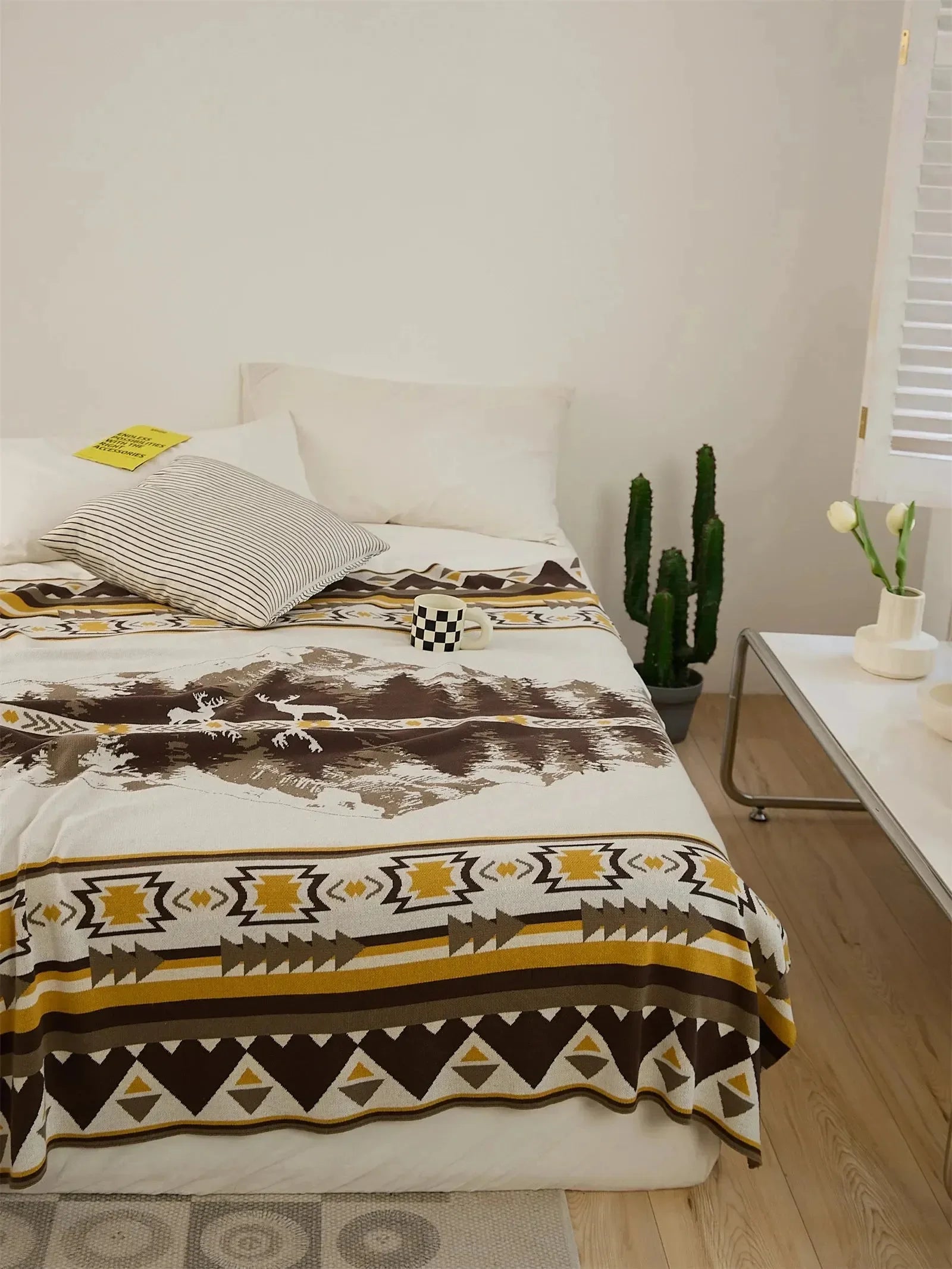 Elk Peace Mountain Cotton Throw Blanket - 图片 3