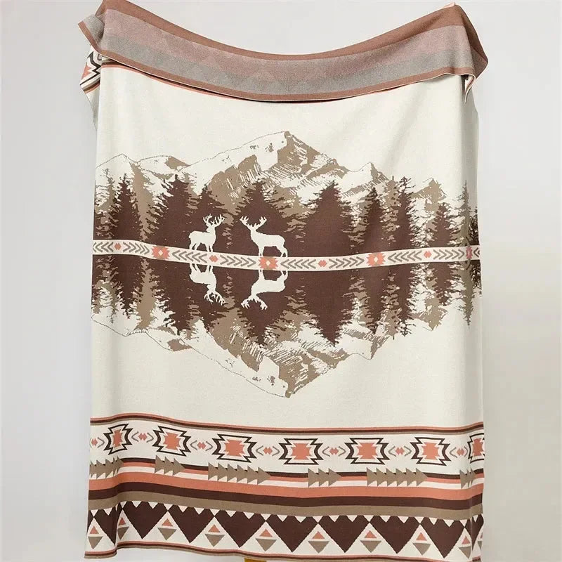 Elk Peace Mountain Cotton Throw Blanket - 图片 4