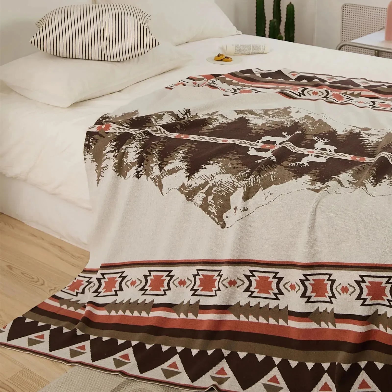 Elk Peace Mountain Cotton Throw Blanket - 图片 6