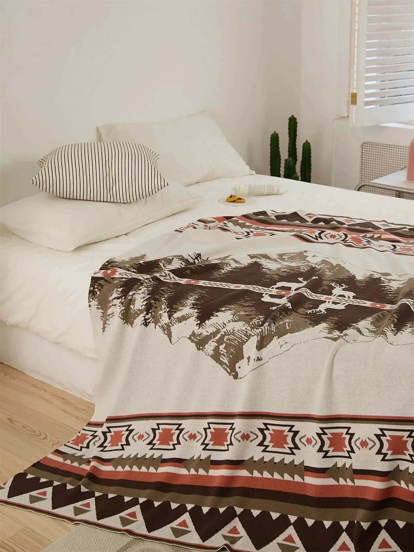 Elk Peace Mountain Cotton Throw Blanket - 图片 15