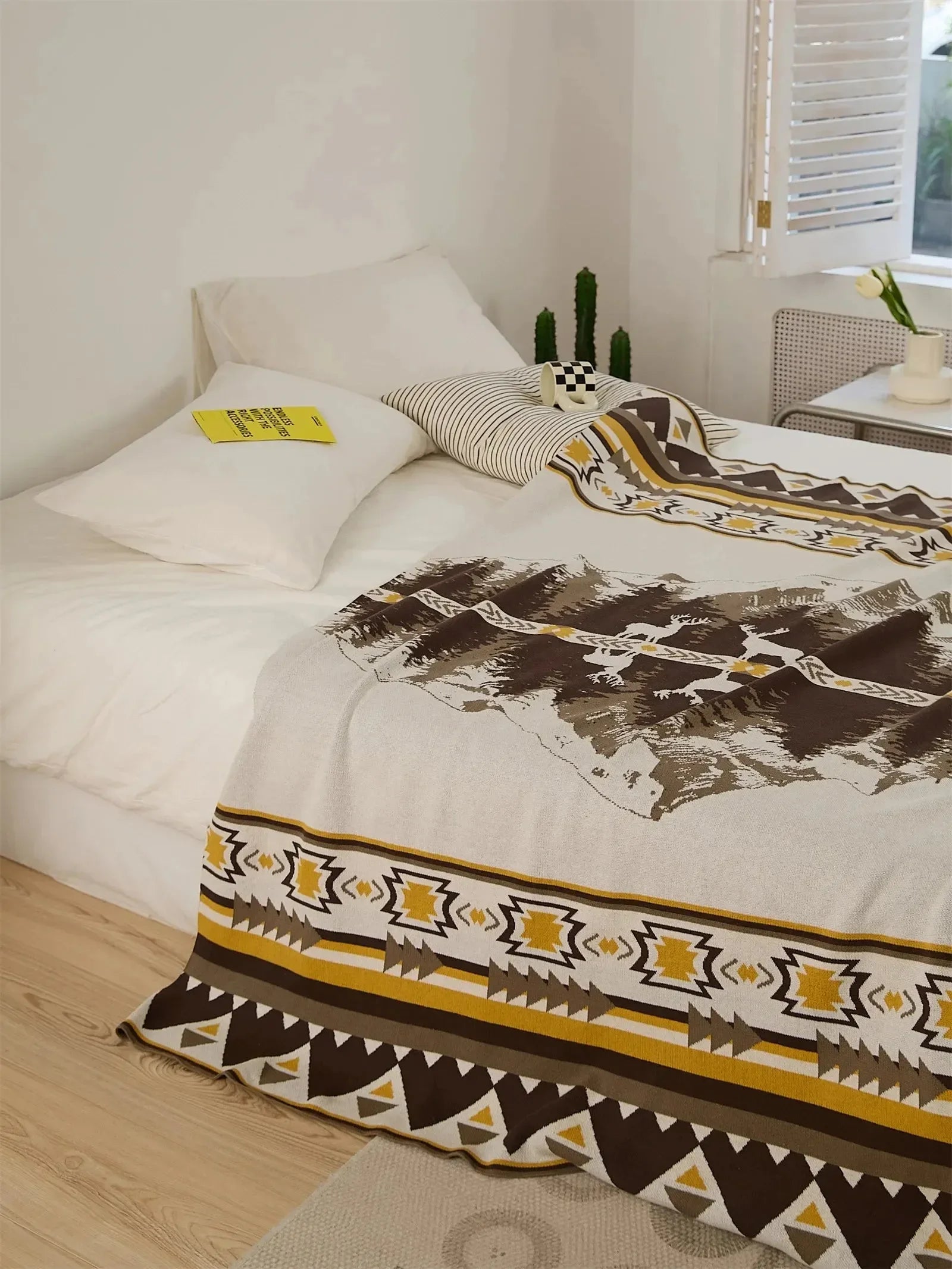 Elk Peace Mountain Cotton Throw Blanket - 图片 13