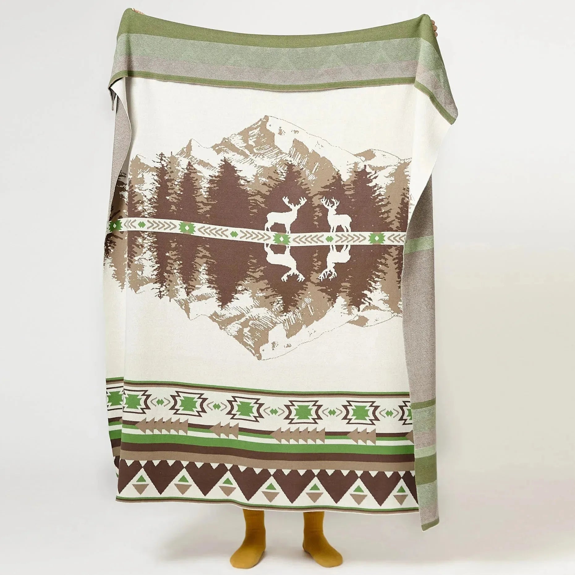 Elk Peace Mountain Cotton Throw Blanket - 图片 5