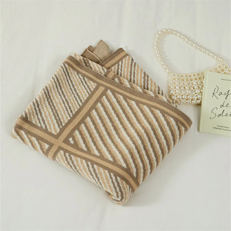 Luxury Boxed Striped Cotton Throw Blanket - 图片 25