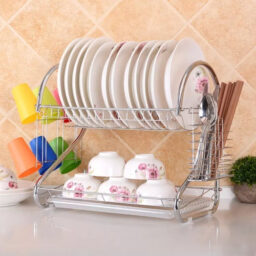 2 Tier Dish Drainer Rack With Drip Tray Kitchen Drying Rack Bowl Plate Holder