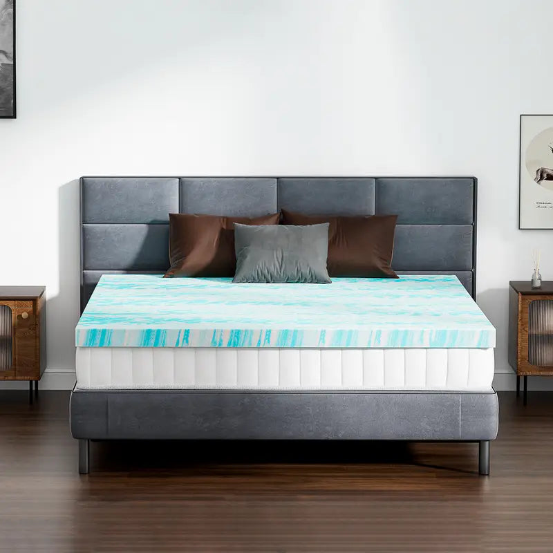 Sweetcrispy Home Furniture Mattress Topper Full Gel Memory Foam Mattress Topper Full Size for Back Pain, Certipur-Us Certified, Blue - 图片 9