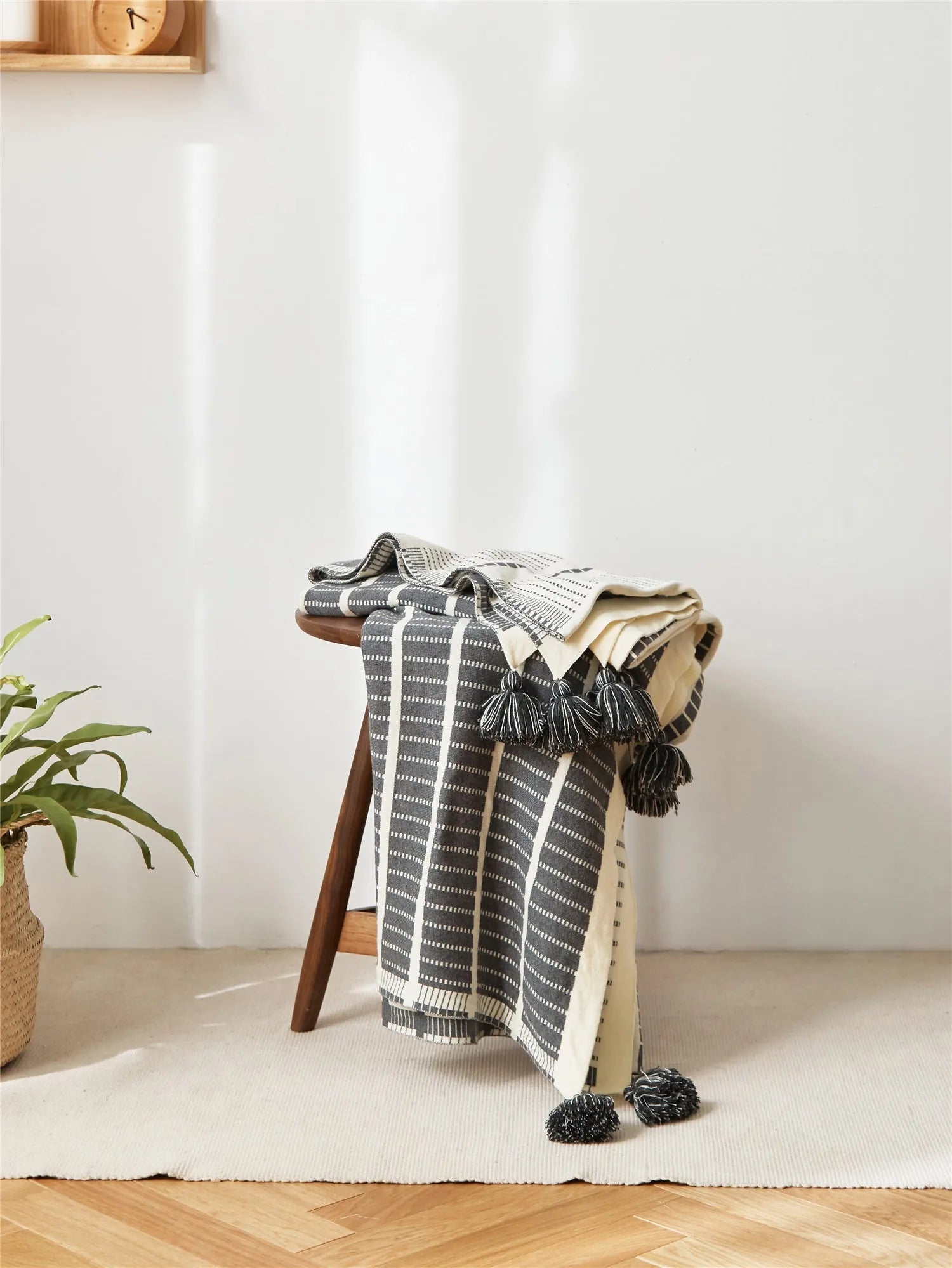 Vintage Bloom Pom Pom Cotton Throw Blanket - 图片 6