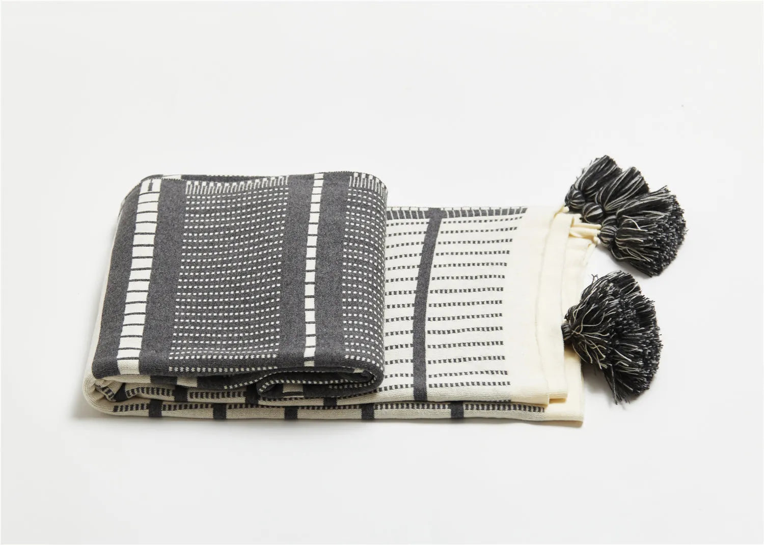 Vintage Bloom Pom Pom Cotton Throw Blanket - 图片 3