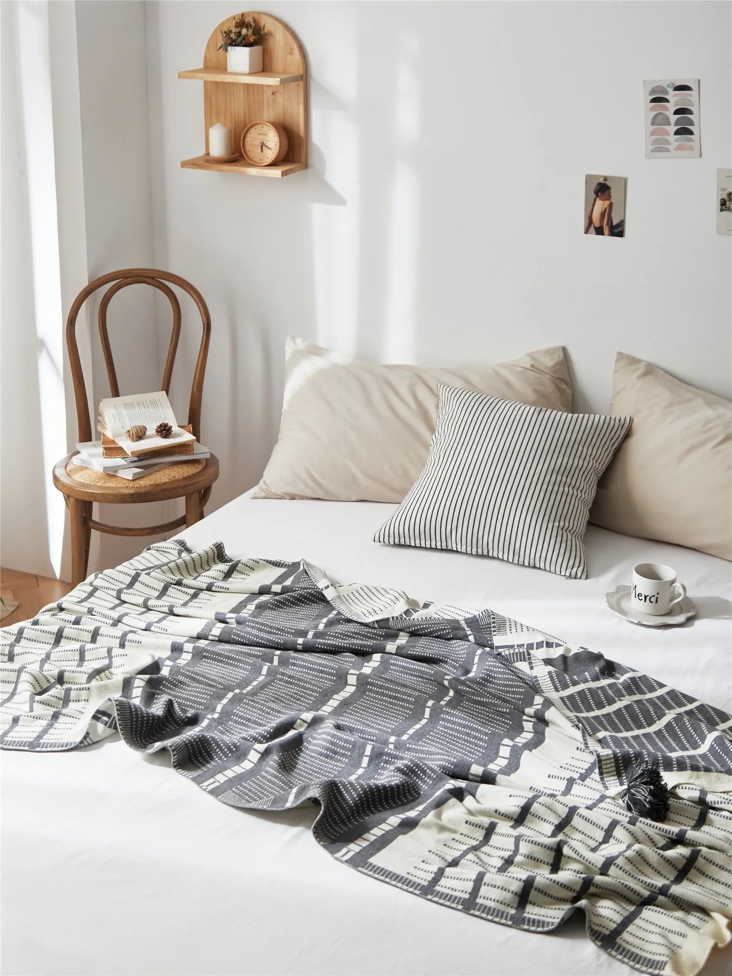 Vintage Bloom Pom Pom Cotton Throw Blanket - 图片 8