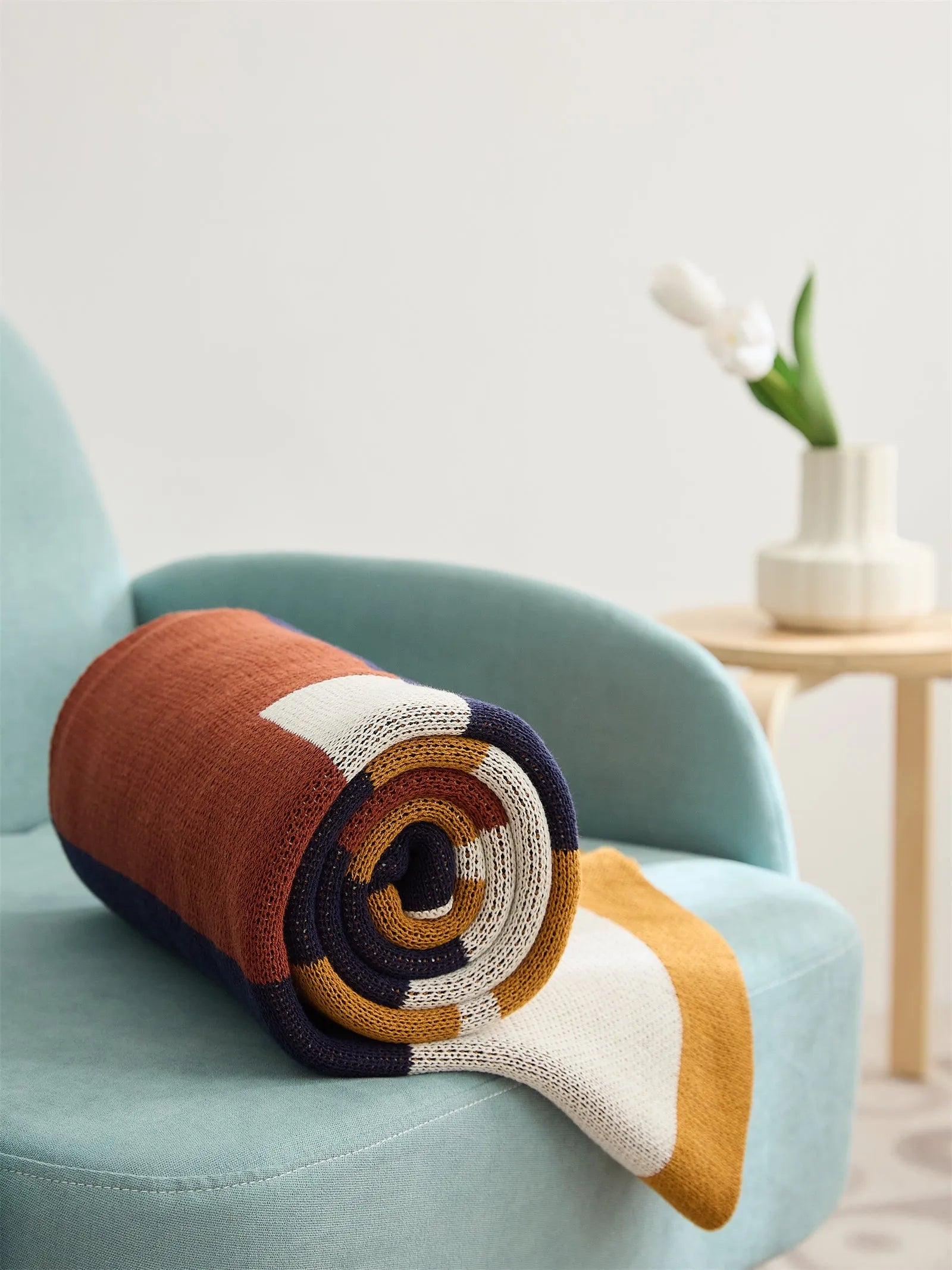 Tranquil Color Stripe Cotton Throw Blanket - 图片 3