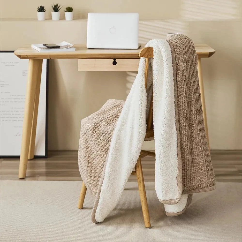 Knitted Cotton Sherpa Throw Blanket - 图片 13
