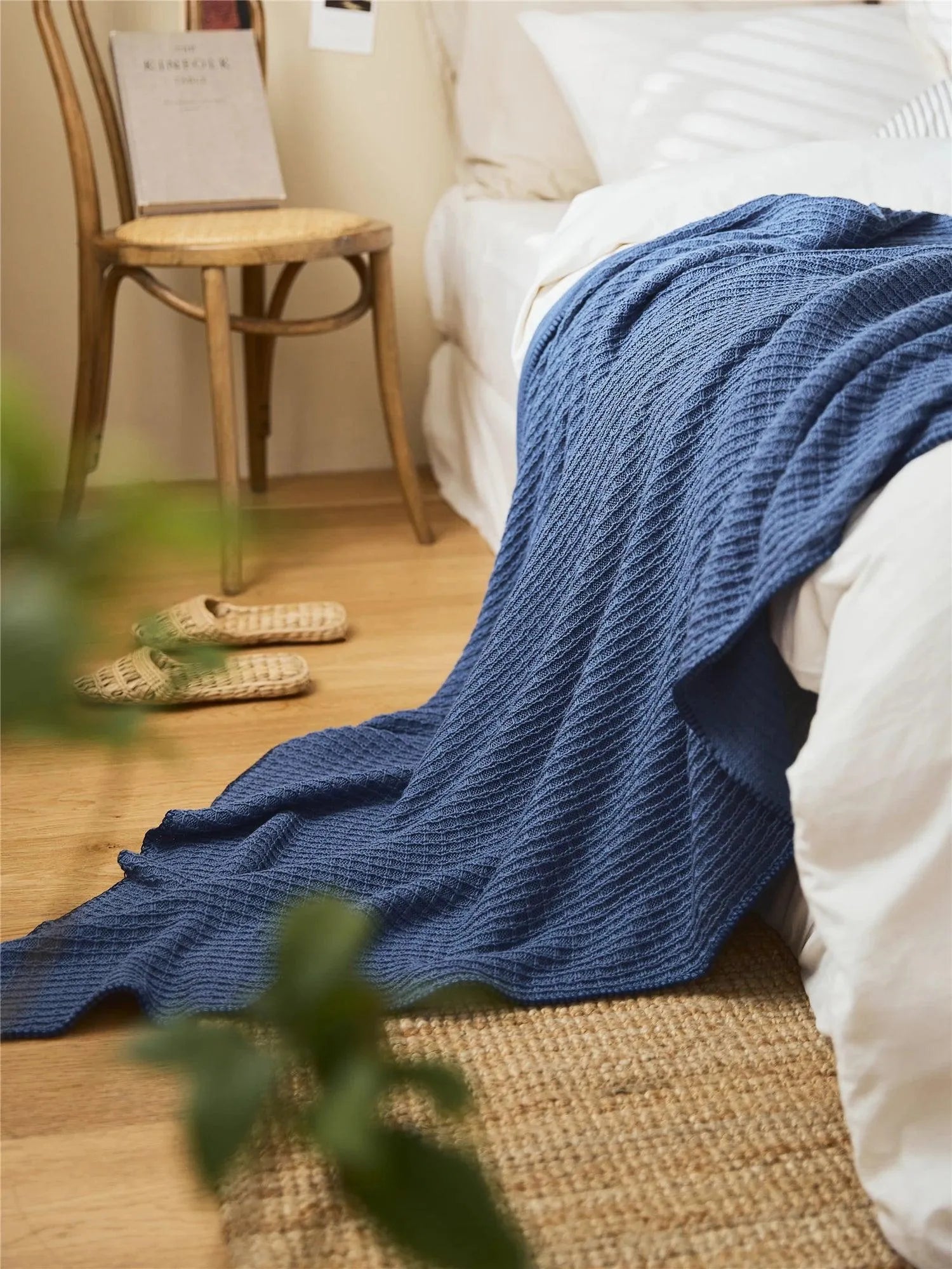 Knitted Cotton Sherpa Throw Blanket - 图片 11
