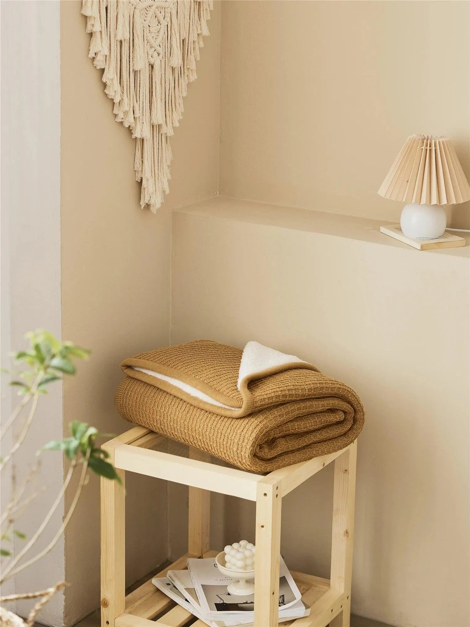 Knitted Cotton Sherpa Throw Blanket - 图片 4