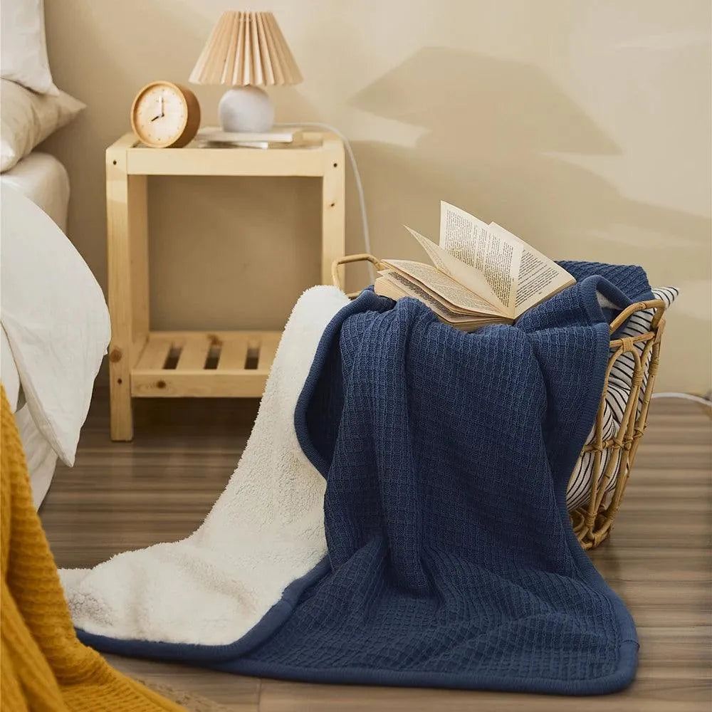 Knitted Cotton Sherpa Throw Blanket - 图片 12