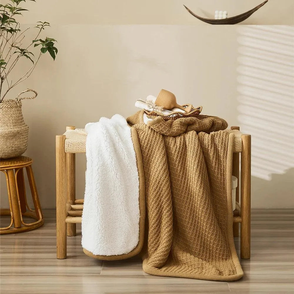 Knitted Cotton Sherpa Throw Blanket - 图片 15