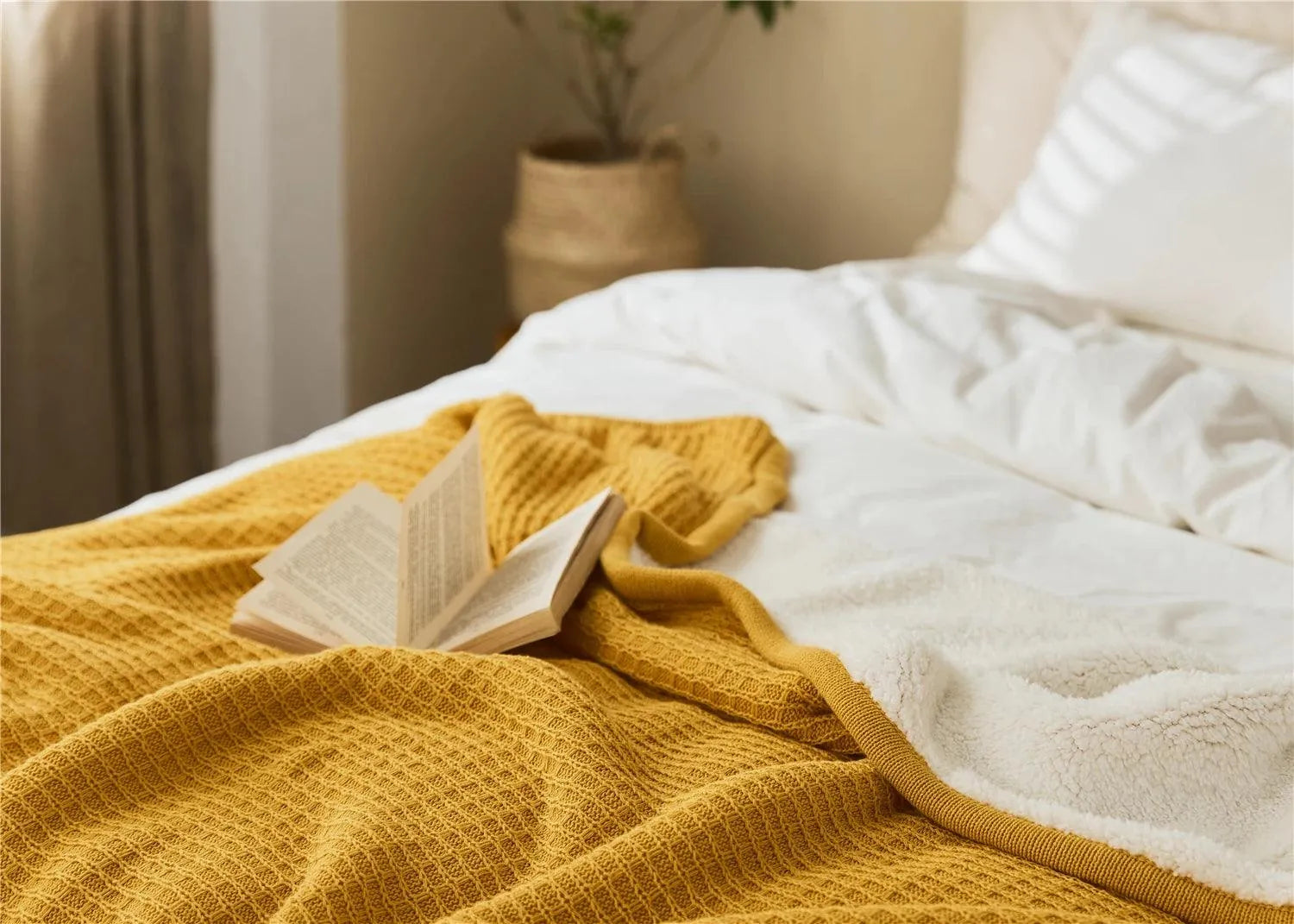 Knitted Cotton Sherpa Throw Blanket - 图片 8