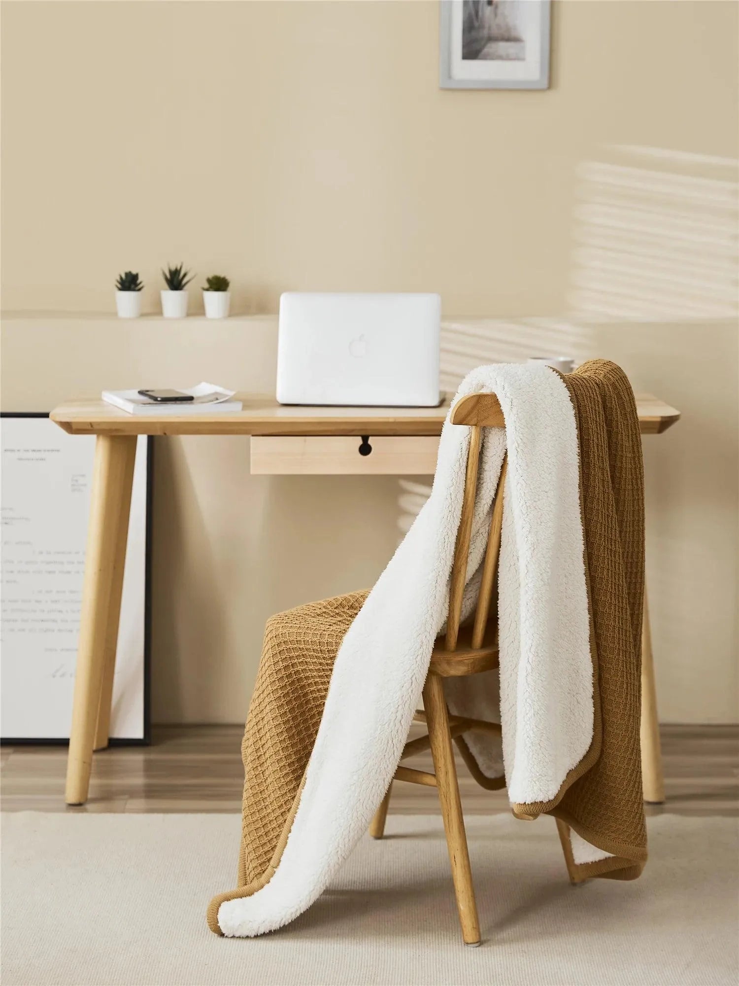 Knitted Cotton Sherpa Throw Blanket - 图片 3