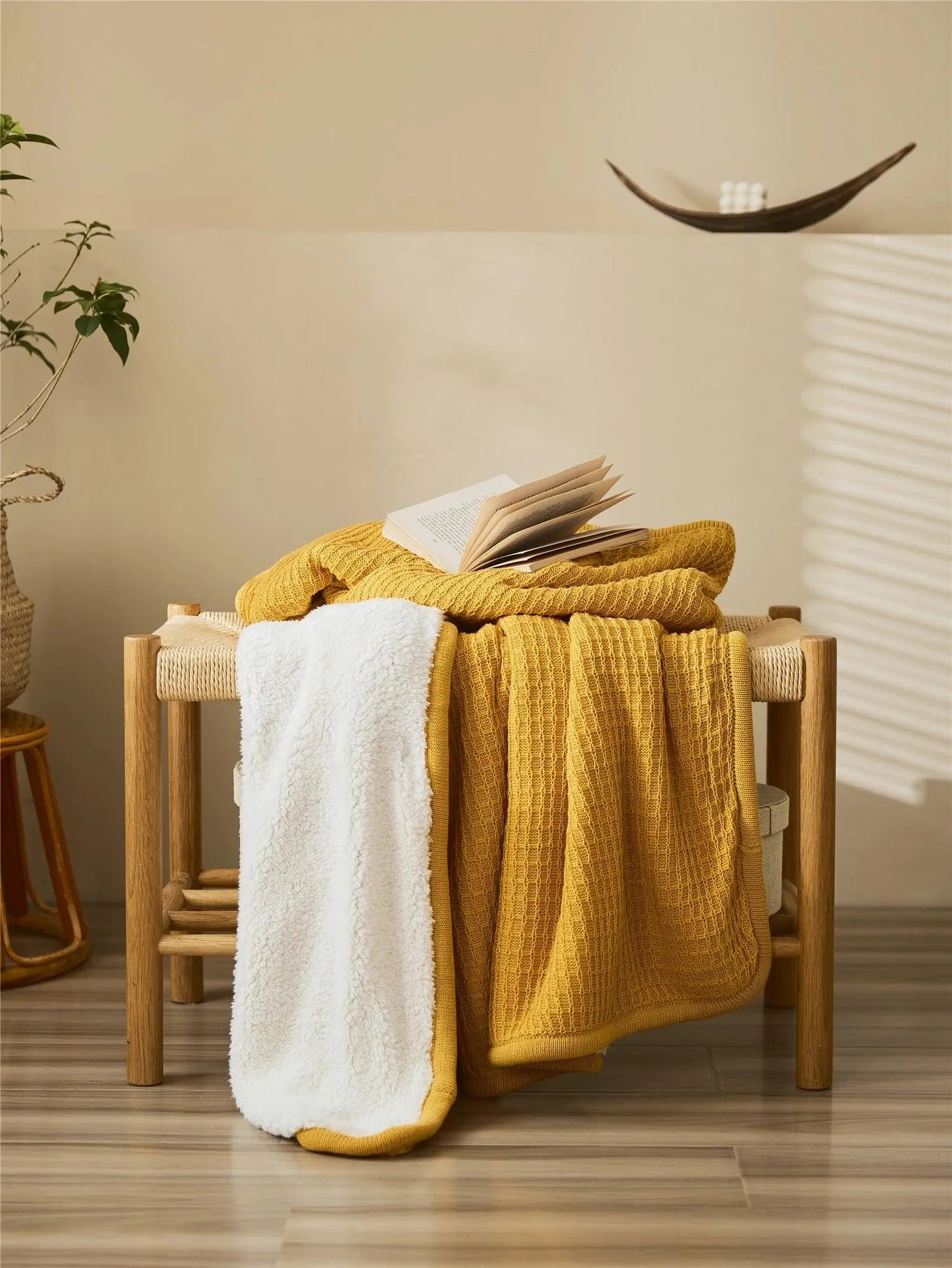 Knitted Cotton Sherpa Throw Blanket - 图片 6