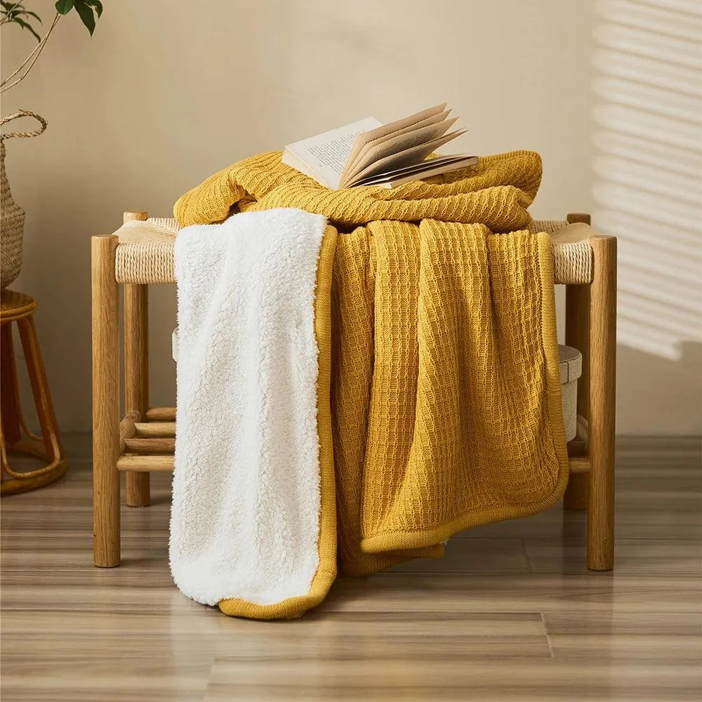 Knitted Cotton Sherpa Throw Blanket - 图片 14