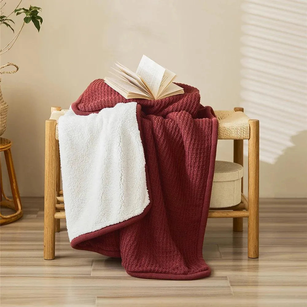 Knitted Cotton Sherpa Throw Blanket - 图片 16