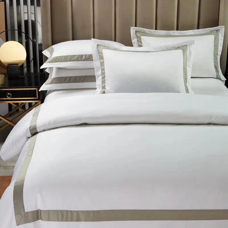 Luxury 600tc Cotton Hotel Frame Patchwork Duvet Cover Set - 图片 11