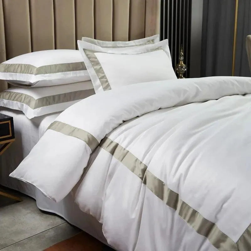 Luxury 600tc Cotton Hotel Frame Patchwork Duvet Cover Set - 图片 6