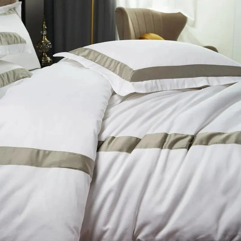 Luxury 600tc Cotton Hotel Frame Patchwork Duvet Cover Set - 图片 10