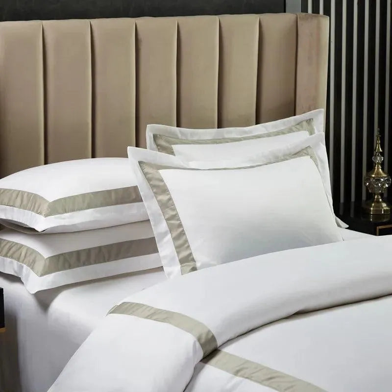 Luxury 600tc Cotton Hotel Frame Patchwork Duvet Cover Set - 图片 13