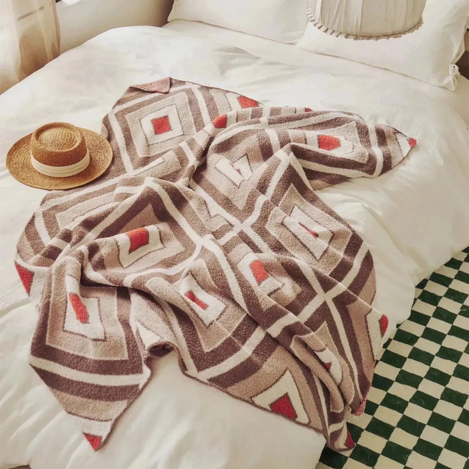 Red Boxed Harmony Throw Blanket - 图片 7