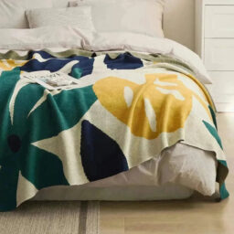 Cotton Summer Leaf Knitted Throw Blanket